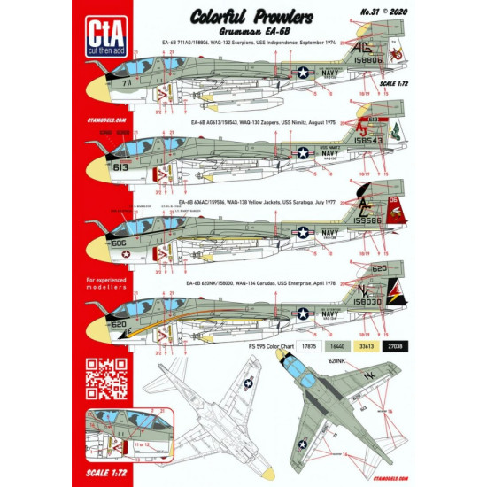 Cta Models 031 1/72 Decal Colorful Prowlers Grumman Ea-6b Usn 4 Markings