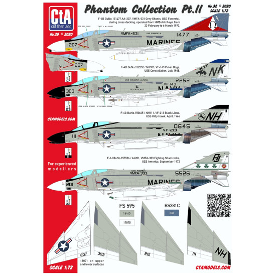 Cta Models 032 1/72 Decal Phantom Collection Pt.2 F-4g Vf-213, F-4j Vmfa-333