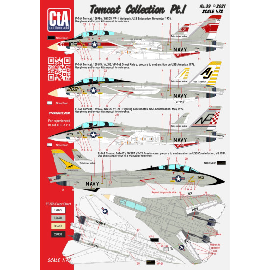 Cta Models 039 1/72 Decal 1/72 Tomcat Collection Pt.1 Early F-14a 4 Markings