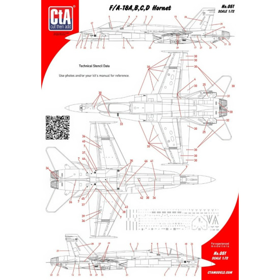 Cta Models 051 1/72 Decal For F/A-18a, B, C, D Hornet Technical Stencil Data