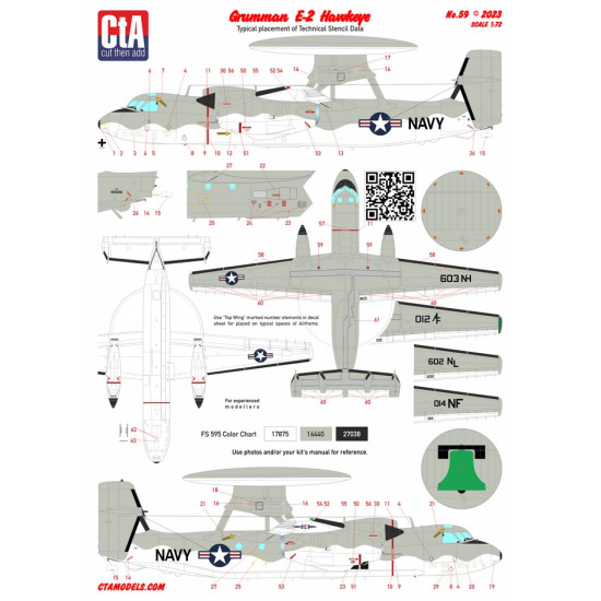 Cta Models 059 1/72 Decal E-2b/C Hawkeye 4 Markings Vaw-115, Vaw-114, Vaw-78, Vaw-117