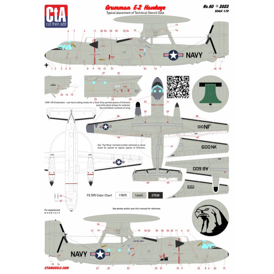 Cta Models 060 1/72 Decal Grumman E-2 Hawkeye All Version Except A Vaw-115, Vaw-113, Vaw-120, Vaw-126