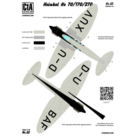 Cta Models 062 1/72 Heinkel He 70 / 170 / 270 Lufthansa 2 Markings, He 170a-01, He 270v1