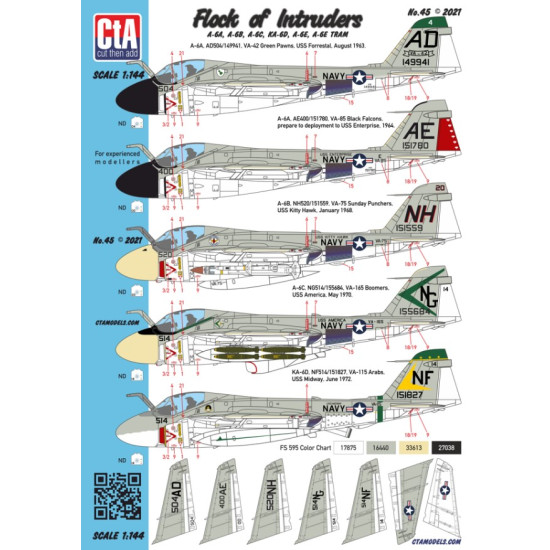 Cta Models 044 1/144 1/144 Decal Colorful Prowlers Grumman Ea-6b, 4 Markings Usn