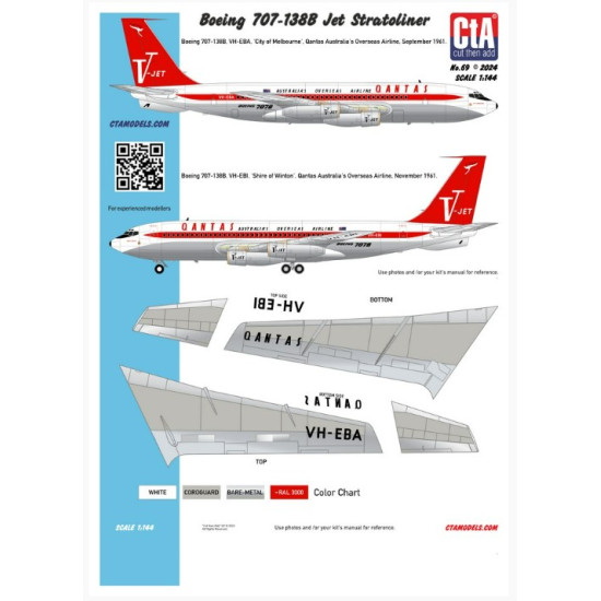 Cta Models 069 1/144 Decal For Boeing 707-138b Qantas