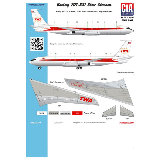 Cta Models 070 1/144 Decal For Boeing 707-138b Qantas