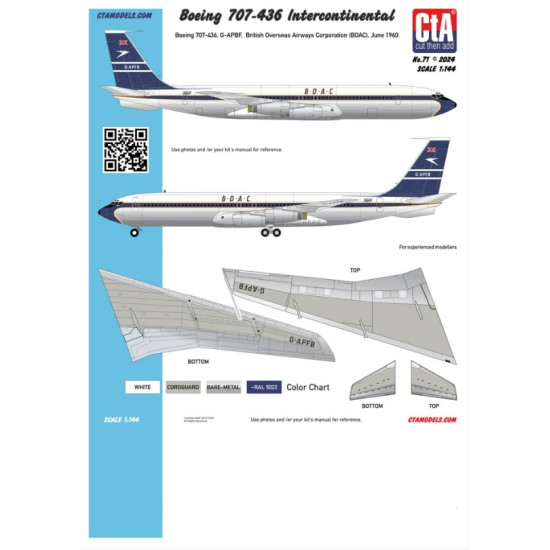 Cta Models 071 1/144 Decal For Boeing 707-436 Boac