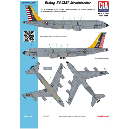 Cta Models 073 1/144 Decal Boeing Kc-135t Stratotanker Tail Painted For A 100th Anniversary 116th Ars