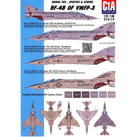 Cta Models 008 1/48 1/48 Romeo Fox, Specter And Others Rf-4b Of Vmfp-3, 3 Marking Options, Low Vis