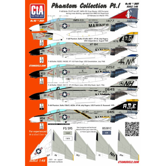 Cta Models 040 1/48 Phantom Collection Pti F-4b/G/N Vmfa-531 Vf-84 X 2 Vf-143 Vf-213