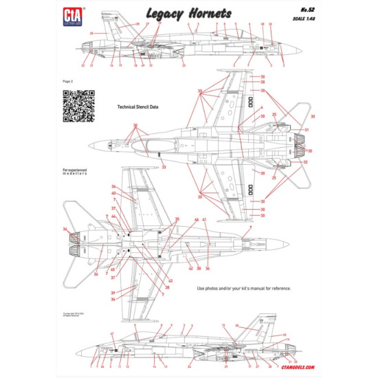 Cta Models 052 1/48 Decal For Legacy Hornets Tf-18a, F-18a, F-18a, F/A-18b Usn/Usmc