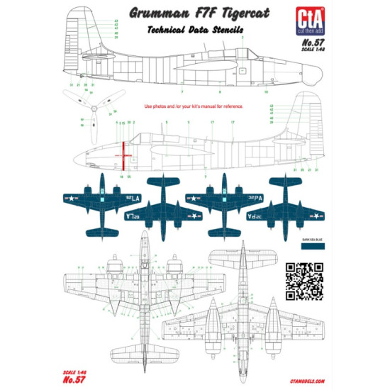 Cta Models 057 1/48 Decal Grumman F7f Tigercat Carrier-based Night Fighters, Usmc/Usn