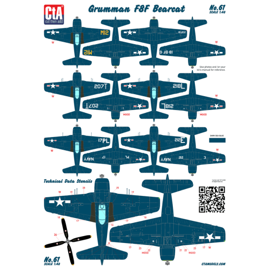 Cta Models 061 1/48 Decal For Grumman F8f Bearcat Usn 8 Markings