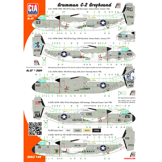 Cta Models 067 1/48 Decal For Grumman C-2 Greyhound - Usn 7 Markings, 1968-2021