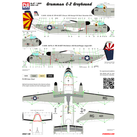 Cta Models 067 1/48 Decal For Grumman C-2 Greyhound - Usn 7 Markings, 1968-2021