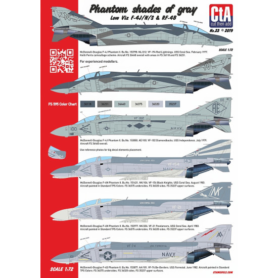 Cta Models 023 1/72 Decal Phantom Shades Of Gray Low Viz F-4j/N/S And Rf-4b