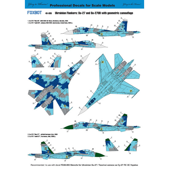 Foxbot 48-095 1/48 Ukrainian Su-27 And Su-27ub With Geometric Camouflage For Academy Eduard Great Wall Hobby Hobbyboss Kitty Hawk Kits