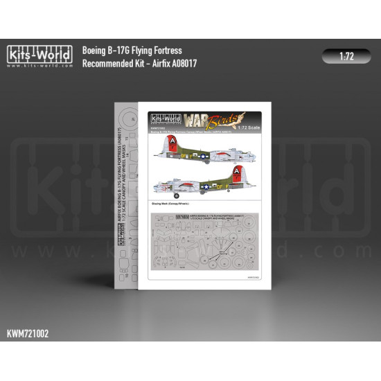 Kits World Kwm72-1002 1/72 Boeing B-17g Flying Fortress Wheels And Canopy Frame Paint Mask Outside Only Designed To Be Used With Airfix Ax08017 Kits