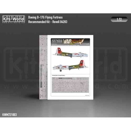 Kits World Kwm72-1003 1/72 Boeing B-17g Flying Fortress Wheels And Canopy Frame Paint Mask Outside Only Designed To Be Used With Revell Rv4283 Kits