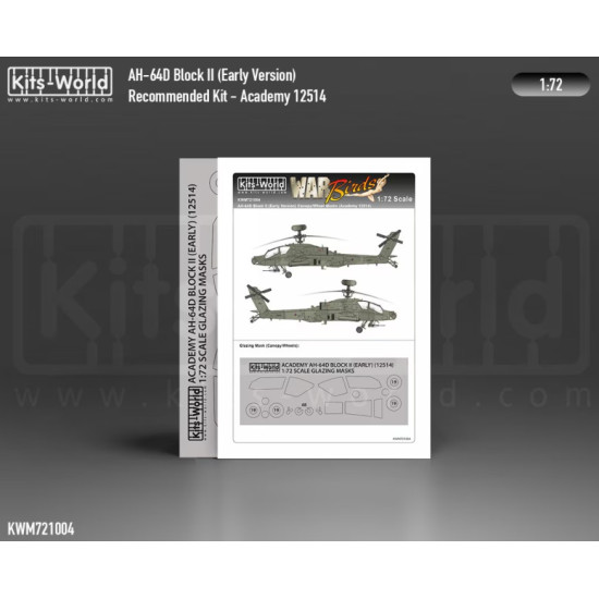 Kits World Kwm72-1004 1/72 Ah-64d Apache Block 2 Early Version Canopy/Wheels Masks For Academy 12154