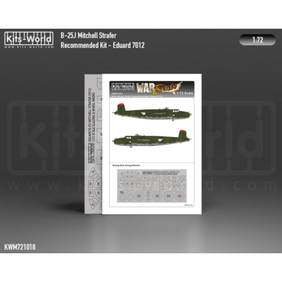 Kits World Kwm72-1018 1/72 North-american B-25j Mitchell Strafer Gunship Wheels And Canopy Frame Paint Mask Designed To Be Used With Eduard Kits Edk7012 And Hasegawa Kits