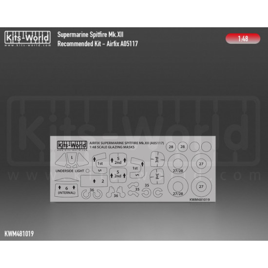 Kits World Kwm48-1019 1/48 Spitfire Mkxii Canopy/Wheel Masks