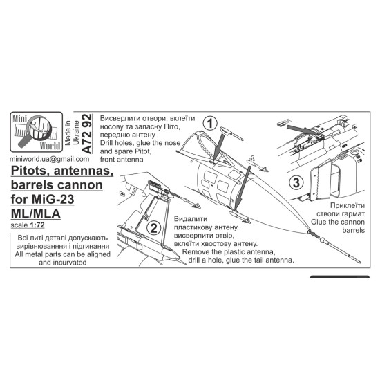 Mini World 7292 1/72 Pitots, Antennas And Cannon Barrels For Mig-23 Ml /Mla