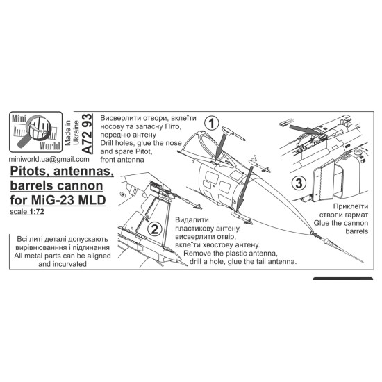 Mini World 7293 1/72 Pitots, Antennas And Cannon Barrels For Mig-23 Mld