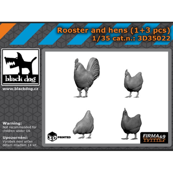 Black Dog 3d35022 1/35 Rooster And Hens 1/3 Pcs 3d Printed