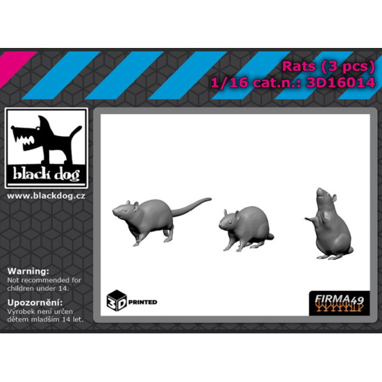 Black Dog 3d16014 1/16 Rats 3pcs 3d Printed