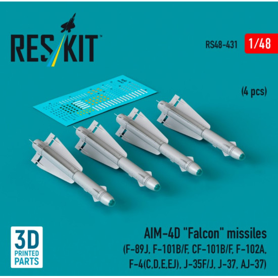 Reskit Rs48-0431 1/48 Aim-4d Falcon Missiles 4 Pcs F-89 F-101b/F Cf-101b/F F-102a F-4 C D E Ej J-35f/J J37 Aj37 3d Printed Reskit Rs48-0431 1/48 Aim-4d Falcon Missiles 4 Pcs F-89 F-101b/F Cf-101b/F F-102a F-4 C D E Ej J-35f/J J37 Aj37 3d Printed