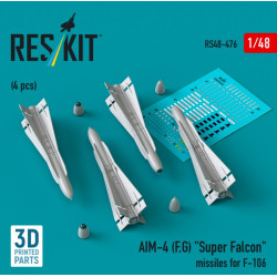 Reskit Rs48-0476 1/48 Aim-4 F G Super Falcon Missiles For F-106 4 Pcs 3d Printed