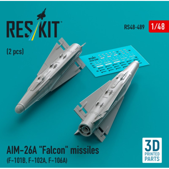 Reskit Rs48-0489 1/48 Aim-26a Falcon Missiles 2 Pcs F-101b F-102a F-106a 3d Printed