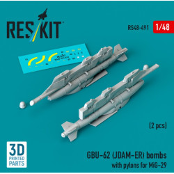 Reskit Rs48-0491 1/48 Gbu-62 Jdam-er Bombs With Pylons For Mig-29 Fulcrum 2 Pcs 3d Printed