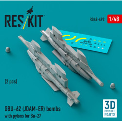 Reskit Rs48-0492 1/48 Gbu-62 Jdam-er Bombs With Pylons For Su-27 Flanker 2 Pcs 3d Printed