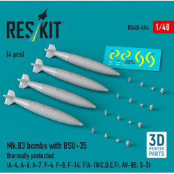 Reskit Rs48-0494 1/48 Mk83 Bombs With Bsu-35 Thermally Protected 4 Pcs A-4 A-6 A-7 F-4 F-8 F-14 F/A-18 Cdef Av-8b S-3 3d Printed