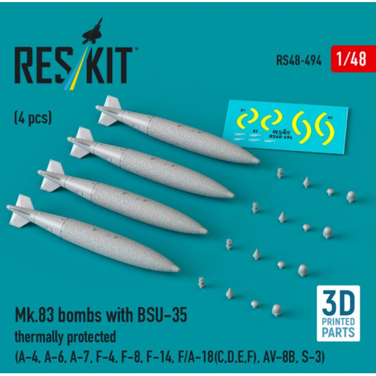 Reskit Rs48-0494 1/48 Mk83 Bombs With Bsu-35 Thermally Protected 4 Pcs A-4 A-6 A-7 F-4 F-8 F-14 F/A-18 Cdef Av-8b S-3 3d Printed Reskit Rs48-0494 1/48 Mk83 Bombs With Bsu-35 Thermally Protected 4 Pcs A-4 A-6 A-7 F-4 F-8 F-14 F/A-18 Cdef Av-8b S-3 3d Printed