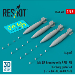 Reskit Rs48-0496 1/48 Mk83 Bombs With Bsu-85 Thermally Protected 4 Pcs F-14 F/A-18 Av-8b S-3 3d Printed