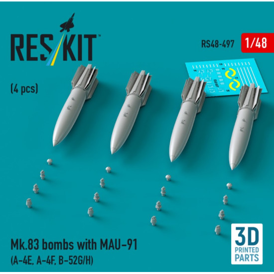 Reskit Rs48-0497 1/48 Mk83 Bombs With Mau-91 4 Pcs A-4e A-4f B-52g/H 3d Printed Reskit Rs48-0497 1/48 Mk83 Bombs With Mau-91 4 Pcs A-4e A-4f B-52g/H 3d Printed