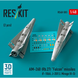 Reskit Rs48-0503 1/48 Aim-26b Rb27 Falcon Missiles 2 Pcs F-106a J-35f/J Mirage 3-s 3d Printed