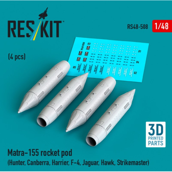 Reskit Rs48-0508 1/48 Matra-155 Rocket Pod 4pcs Hunter Canberra Harrier F-4 Jaguar Hawk Strikemaster 3d Printed