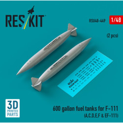 Reskit Rsu48-0449 1/48 600 Gallon Fuel Tanks For F-111 A C D E F Ef-111 2 Pcs 3d Printed