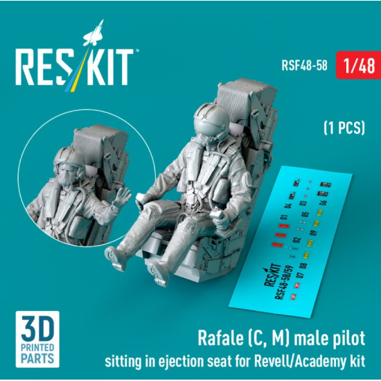Reskit Rsf48-0058 1/48 Rafale C M Male Pilot Sitting In Ejection Seat For Revell/Academy Kit 1 Pcs 3d Printed Reskit Rsf48-0058 1/48 Rafale C M Male Pilot Sitting In Ejection Seat For Revell/Academy Kit 1 Pcs 3d Printed