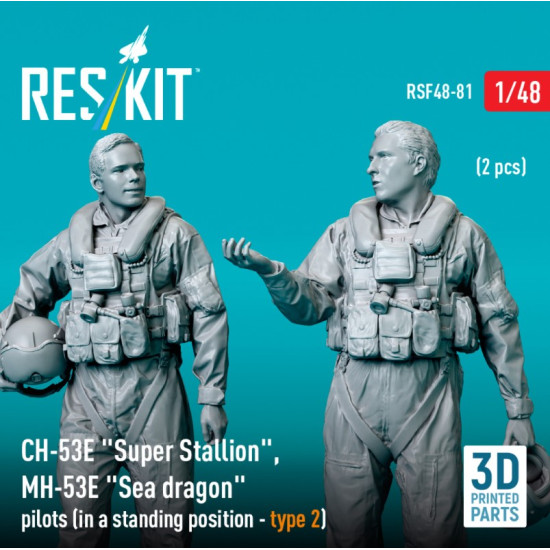 Reskit Rsf48-0081 1/48 Ch-53e Super Stallion Mh-53e Sea Dragon Pilots In A Standing Position Type2 2pcs 3d Printed