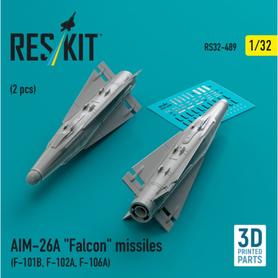 Reskit Rs32-0489 1/32 Aim-26a Falcon Missiles 2 Pcs F-101b F-102a F-106a 3d Printed