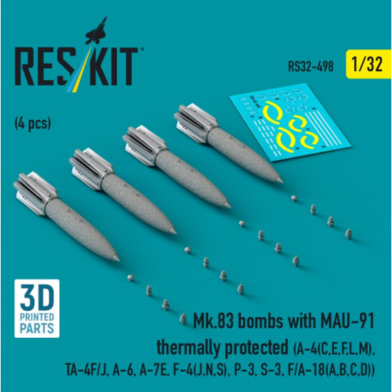 Reskit Rs32-0498 1/32 Mk83 Bombs With Mau-91 Thermally Protected 4pcs A-4 C E F L M Ta-4f/J A-6 A-7e F-4 J N S P-3 S-3 F/A-18 A B C D 3d Printed Reskit Rs32-0498 1/32 Mk83 Bombs With Mau-91 Thermally Protected 4pcs A-4 C E F L M Ta-4f/J A-6 A-7e F-4 J N S P-3 S-3 F/A-18 A B C D 3d Printed
