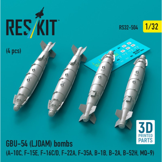 Reskit Rs32-0504 1/32 Gbu-54 Ljdam Bombs 4 Pcs A-10c F-15e F-16c/D F-22a F-35a B-1b B-2a B-52h Mq-9 3d Printed Reskit Rs32-0504 1/32 Gbu-54 Ljdam Bombs 4 Pcs A-10c F-15e F-16c/D F-22a F-35a B-1b B-2a B-52h Mq-9 3d Printed
