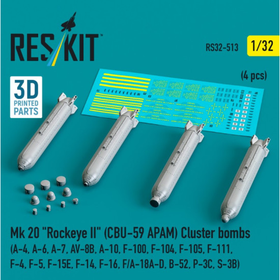 Reskit Rs32-0513 1/32 Mk 20 Rockeye 2 Cbu-59 Apam Cluster Bombs A-4 A-6 A-7 Av-8b A-10 F-100 F-104 F-105 F-111 F-4 F-5 F-15e F-14 F-16 F/A-18a-d B-52 P-3c S-3b 4 Pcs 3d Printed Reskit Rs32-0513 1/32 Mk 20 Rockeye 2 Cbu-59 Apam Cluster Bombs A-4 A-6 A-7 Av-8b A-10 F-100 F-104 F-105 F-111 F-4 F-5 F-15e F-14 F-16 F/A-18a-d B-52 P-3c S-3b 4 Pcs 3d Printed