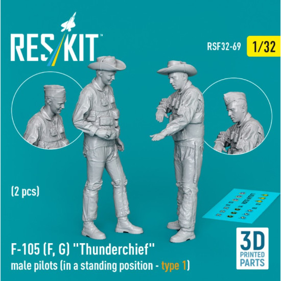 Reskit Rsf32-0069 1/32 F-105 F G Thunderchief Male Pilots In A Standing Position Type1 2pcs 3dprinted