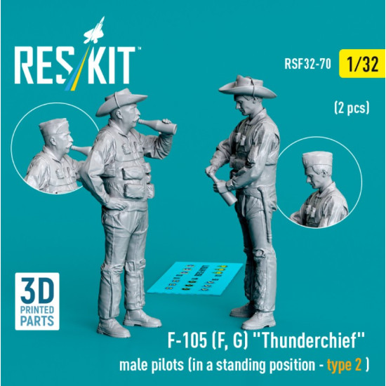 Reskit Rsf32-0070 1/32 F-105 F G Thunderchief Male Pilots In A Standing Position Type 2 2 Pcs 3d Printed